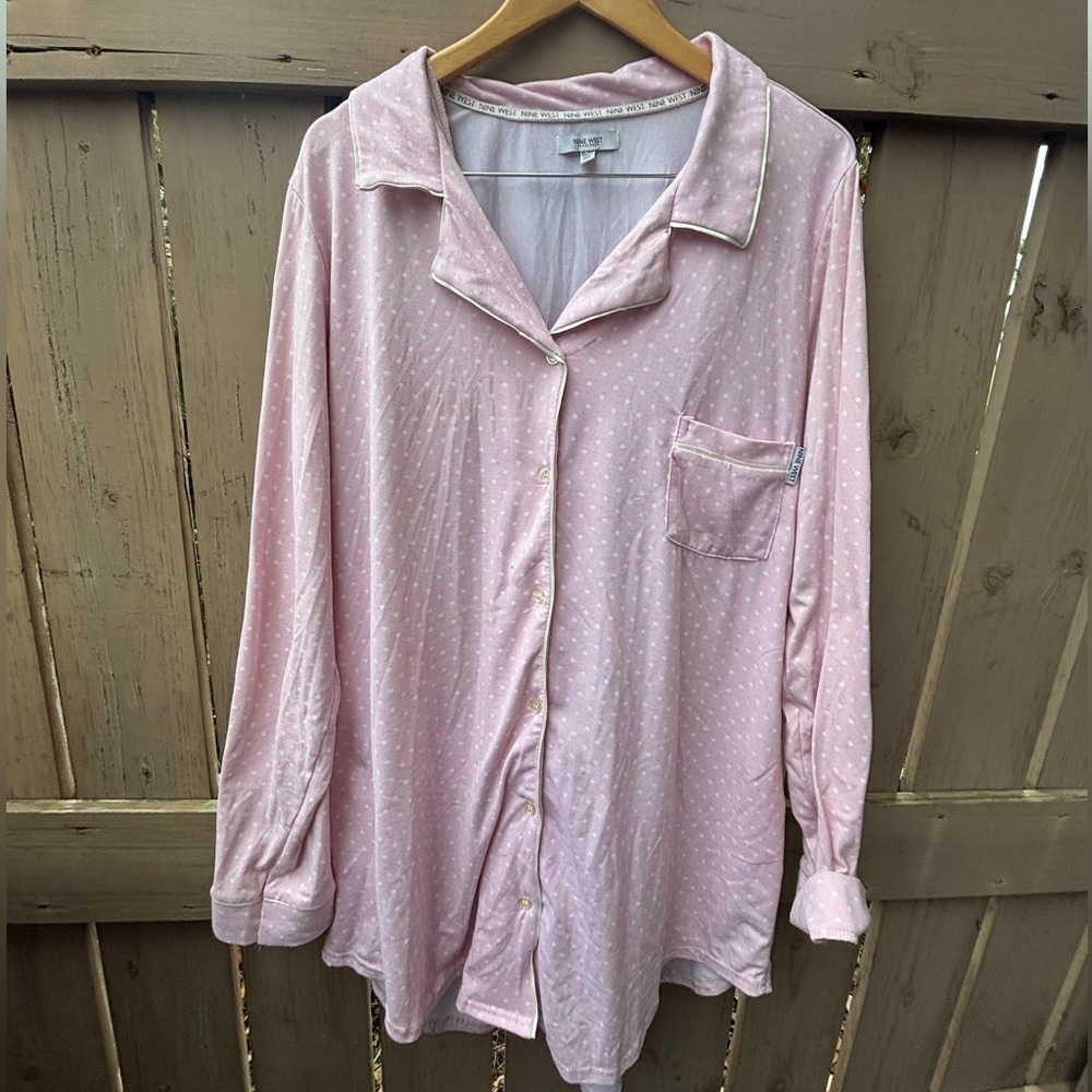 Nine West Light Pink Button Down Pajama Shirt